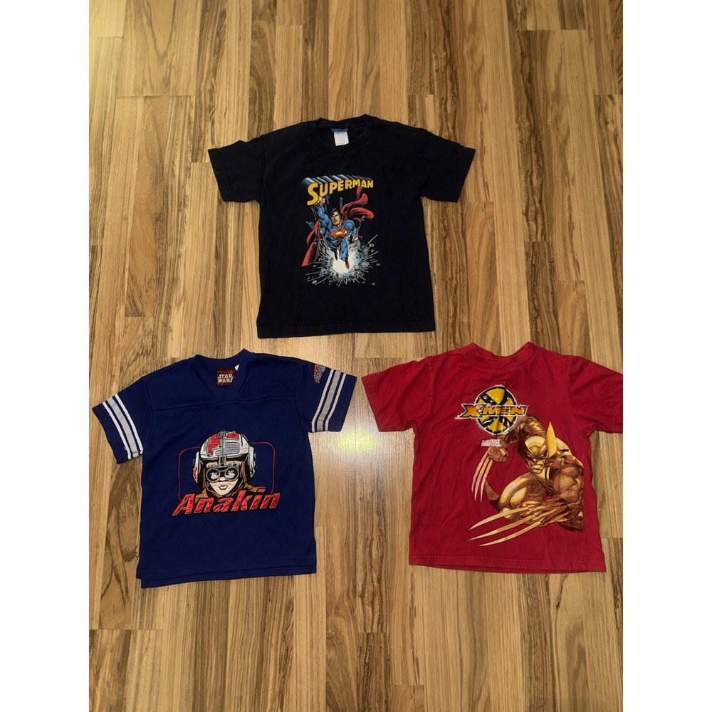 VTG Boys 6/7‎ Star Wars Anakin Jersey Superman X-Men Tee Shirt Embroidered